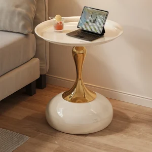 Living Room Coffee Table Modern Metal Electroplating Paint Round Table Waterproof Wear-resistant for Bedroom Corners Office