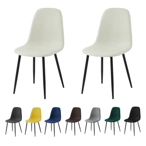 mcc direct Set of 2 Linen Fabric Dining Chairs Upholstered Seat Metal Legs for Dining Room, Living Room and Kitchen Room-Bravo