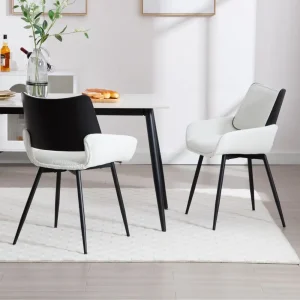 Dining Chairs Set of 2 Faux Fur Kitchen Chair for Living Room Modern Accent Side Chair with Metal Legs White2