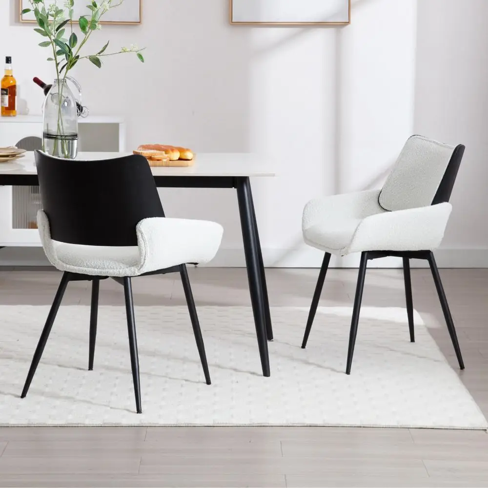 Dining Chairs Set of 2 Faux Fur Kitchen Chair for Living Room Modern Accent Side Chair with Metal Legs White2