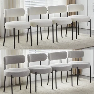 BonChoice Mid-Century Dining Chairs Set of 2 with Oversized Seat, Boucle Upholstered Kitchen Chairs for Dining Room, Living Room