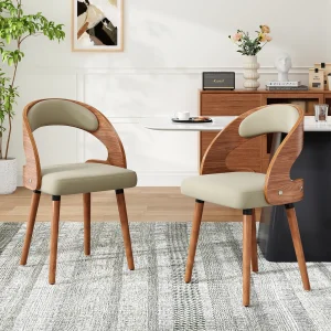 Farini Dining Chairs, Set of 2 Modern Upholstered Wood Dining Chairs with Curved Backrest for Kitchen, Dining Room, Living Room
