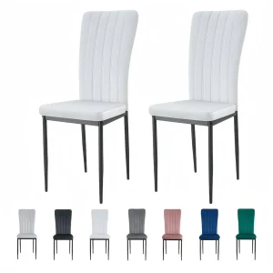 Set of 2 Dining Chairs, Velvet High Back Kitchen Chairs with Upholstered Soft Seat and Metal Legs for Home, Office, Dining and