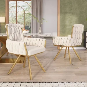 Set of 2/4/6,velvet dining chair,Armchair,single luxurious Leisure swivel chair with four metal support legs,beige