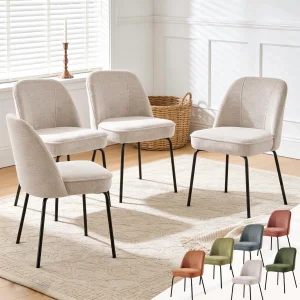 AINPECCA Linen Fabric Dining Chairs Set 2 High-Resilience Spring Cushion Ergonomic Curved Backrest for Comfortable Seati