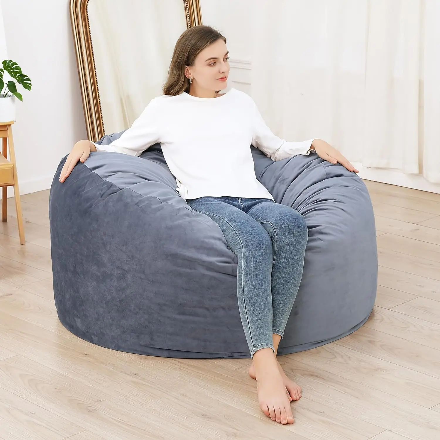 XXL Velvet Bean Bag Chair 120x120x70cm Soft Fluffy Lazy Sofa with Premium Foam Filling for Living Room Bedroom Gaming - Image 2