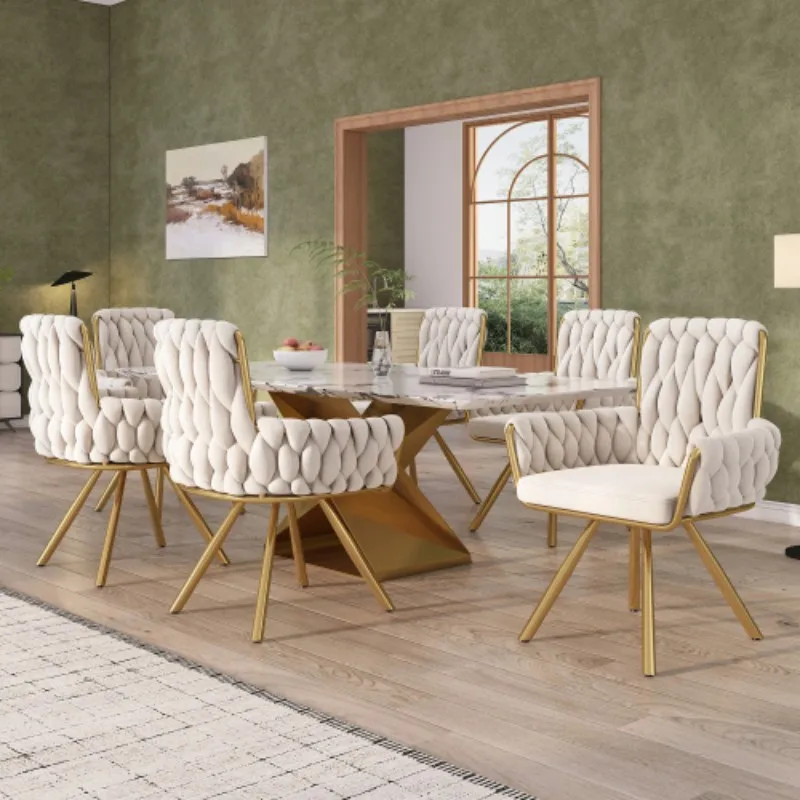 Set of 2/4/6,velvet dining chair,Armchair,single luxurious Leisure swivel chair with four metal support legs,beige - Image 3