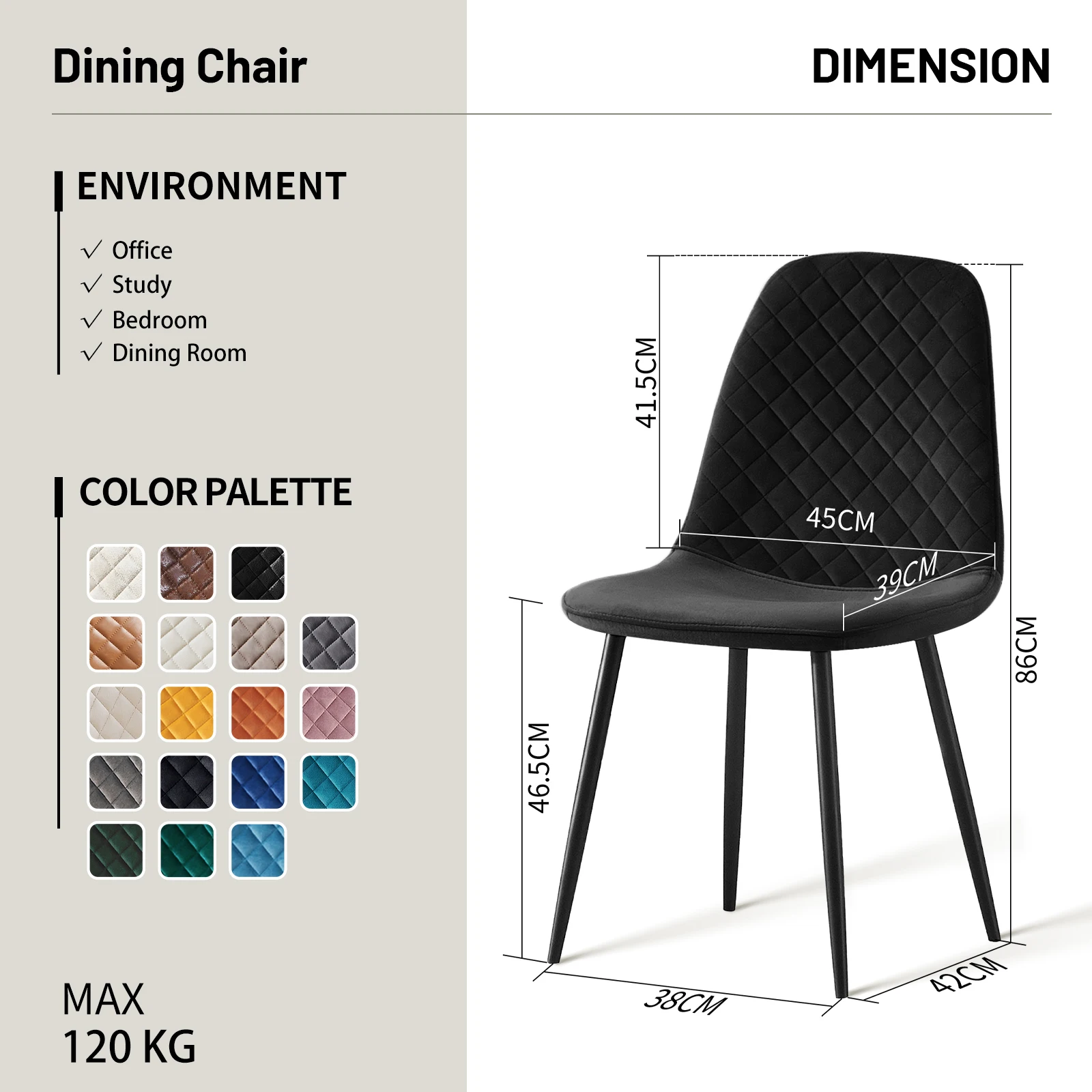 AINPECCA 4-Piece Set Velvet Faux Suede Faux Leather Dining Chairs Fabric Upholstered Seat with Metal Legs for Home Lounge - Image 3
