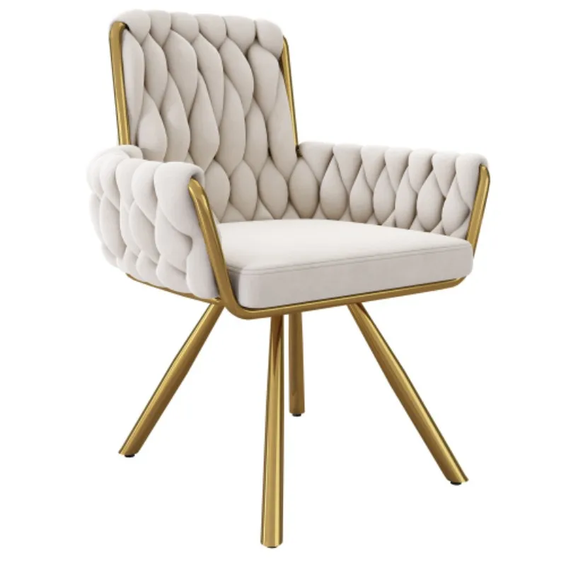 Set of 2/4/6,velvet dining chair,Armchair,single luxurious Leisure swivel chair with four metal support legs,beige - Image 5