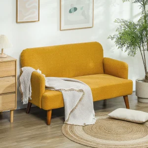 HOMCOM 2 Seater Sofa with 21cm Thick Padding and Wood Legs, Yellow