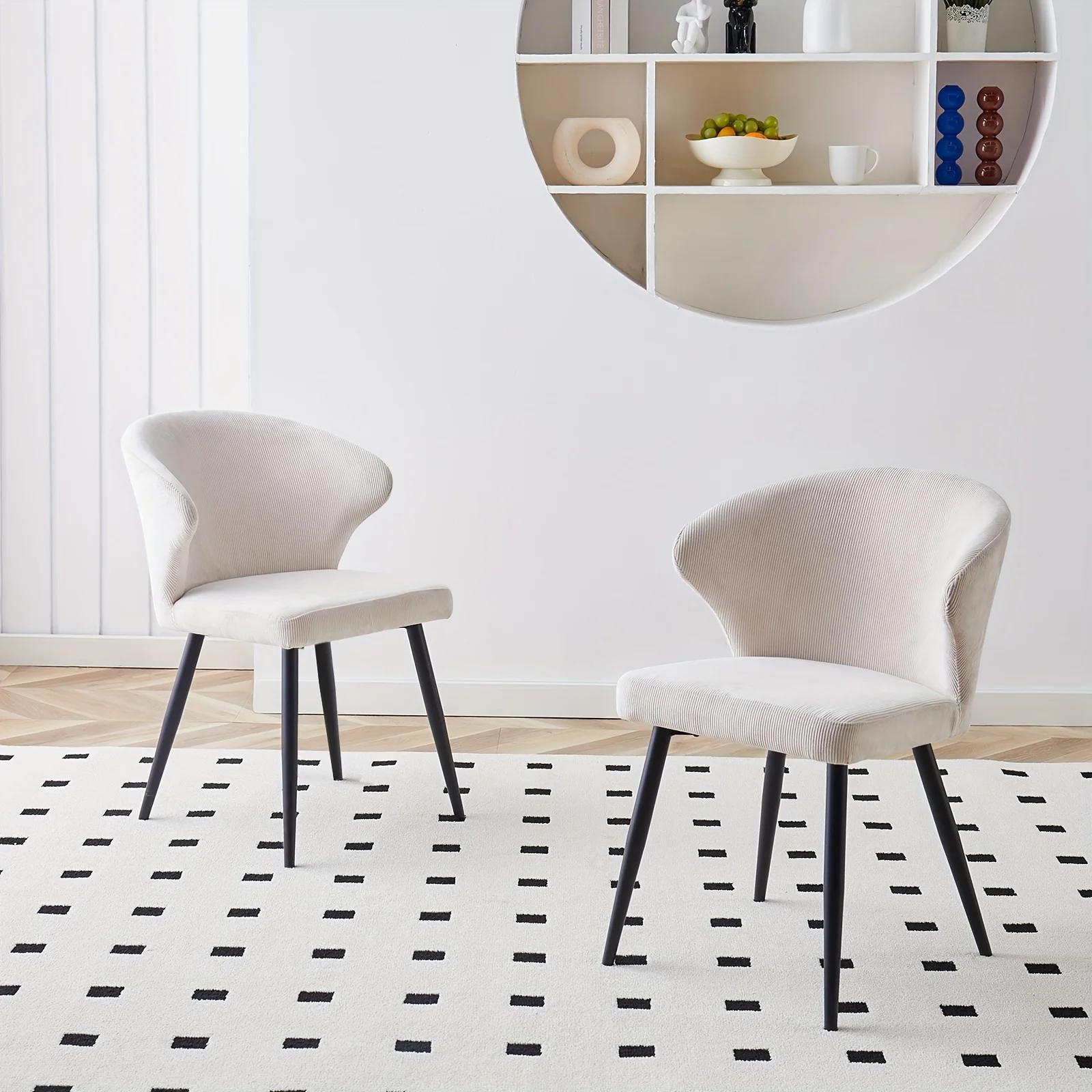 Set of 2 or 4 Corduroy Upholstered Dining Chairs - Modern Padded Seats with Black Metal Legs, Scandinavian Rustic Chairs Suitabl - Image 2
