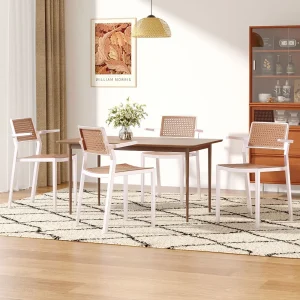 4-Piece Pseudo-Rattan Dining Chair Set PP Plastic Back Chair Adult Modern Minimalist Home Outdoor Comfortable Chairs