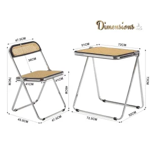 Folding Table and Chairs Set 2 Rattan Dining Room Sets Foldable Dining Chairs Portable Small Side Table for Living Room