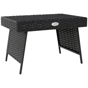 Foldable Outdoor Side Table, Rattan Garden Coffee Table with Steel Frame, Space Saving Bistro Garden Furniture for Patio, Balco