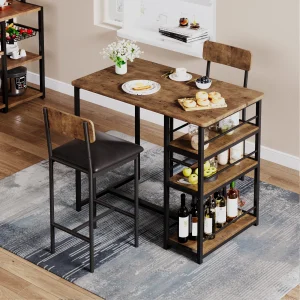 3-Piece Table Set Dining Room Wooden Tabletop Table & Upholstered Chairs for 2 Modern Kitchen Table with Chairs Space-Saving