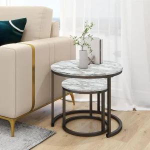 Round Nesting Coffee Table Set Wooden Nest of Tables, Stackable Round Coffee Table for Living Room, Industrial, Stylish Nested