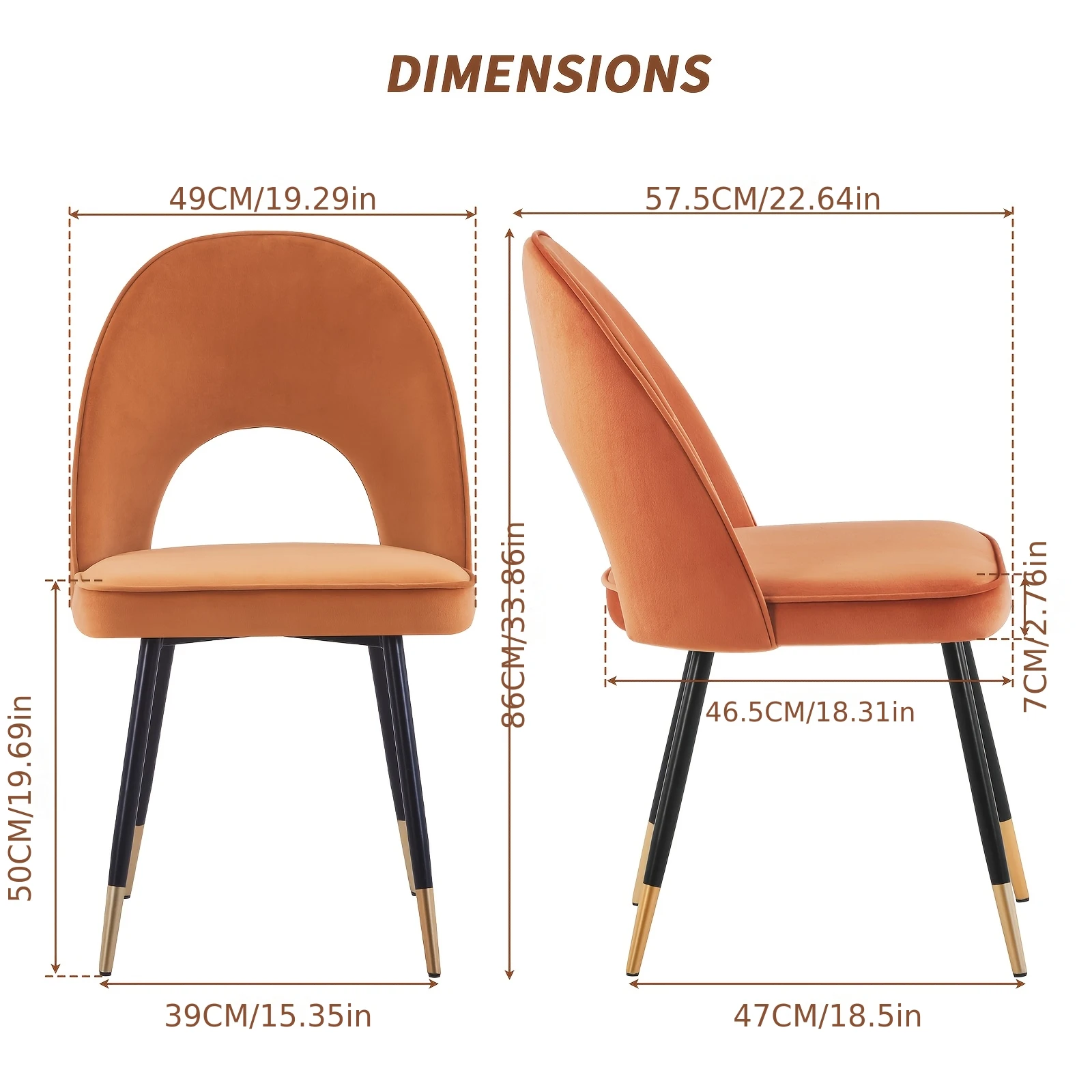 2/4pcs Velvet Dining Chairs Side Chairs Kitchen Corner Chairs with Metal Legs, Modern Leisure Chairs for Dining Room/Living Roo - Image 4