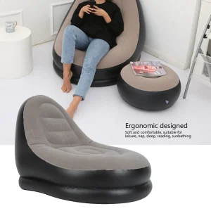Modern Inflatable Folding Recliner Sofa Chair with Footstool for Living Room Balcony Garden Lounger Sofa Chair