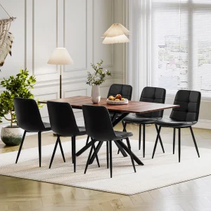 Extendable Dining Table and Chairs Set of 4/6, Rectangular Wooden Table with Upholstered Chairs for Dining Room,Kitchen