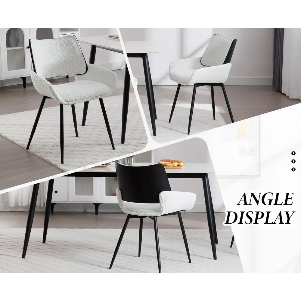 Dining Chairs Set of 2 Faux Fur Kitchen Chair for Living Room Modern Accent Side Chair with Metal Legs White2 - Image 6