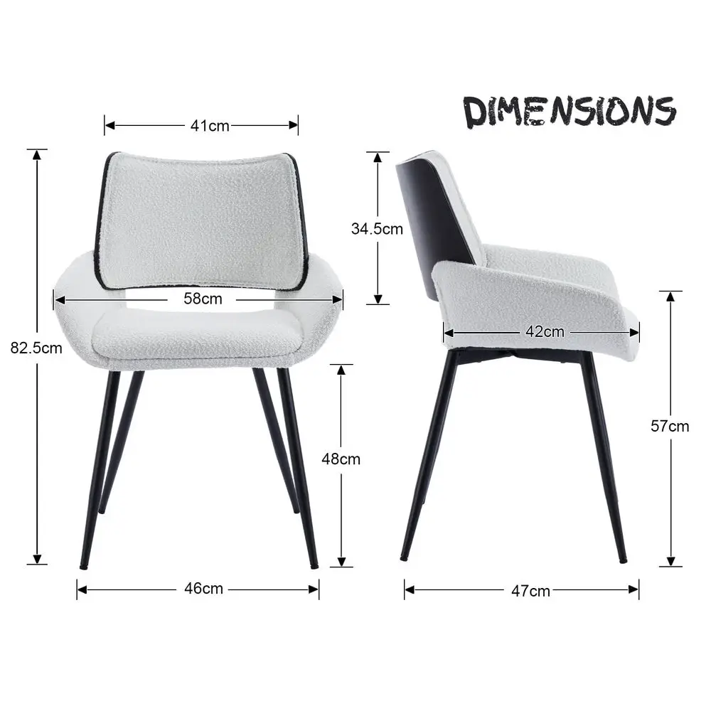 Dining Chairs Set of 2 Faux Fur Kitchen Chair for Living Room Modern Accent Side Chair with Metal Legs White2 - Image 2
