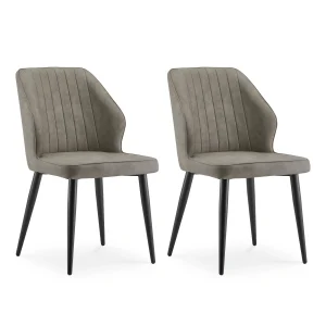 2pcs Modern Dining Chairs Set with Beige Faux Leather Upholstery, Soft Cushioned Seats & Backrests, Sturdy Metal Legs - Grey/Bla