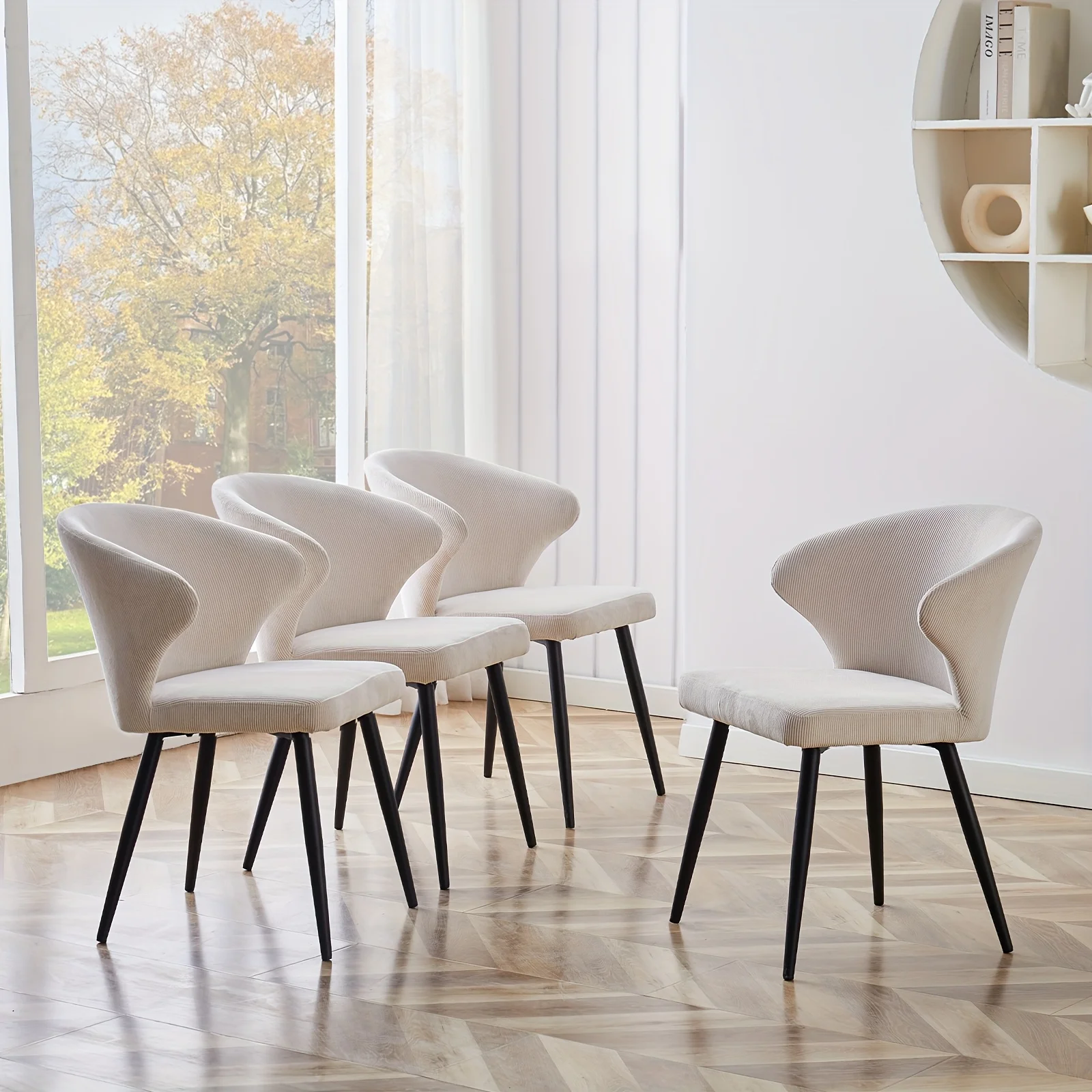 Set of 2 or 4 Corduroy Upholstered Dining Chairs - Modern Padded Seats with Black Metal Legs, Scandinavian Rustic Chairs Suitabl - Image 6