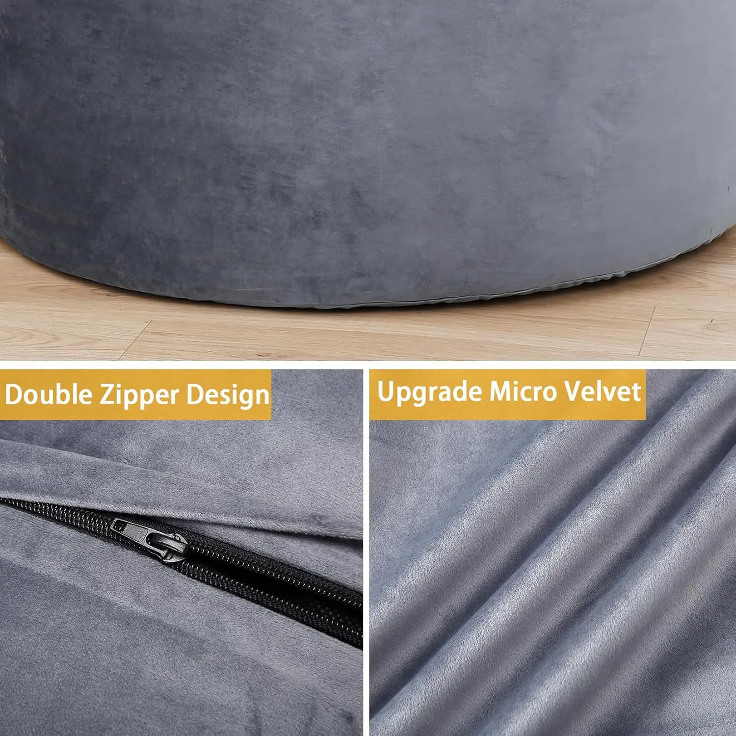 XXL Velvet Bean Bag Chair 120x120x70cm Soft Fluffy Lazy Sofa with Premium Foam Filling for Living Room Bedroom Gaming - Image 5