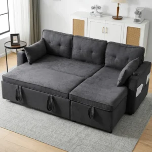 3-in-1 Convertible Sofa Bed with Internal Storage Chaise,L Shaped Sleeper Sofa Couches with Cup Holders,Pillows,Storage Pocket