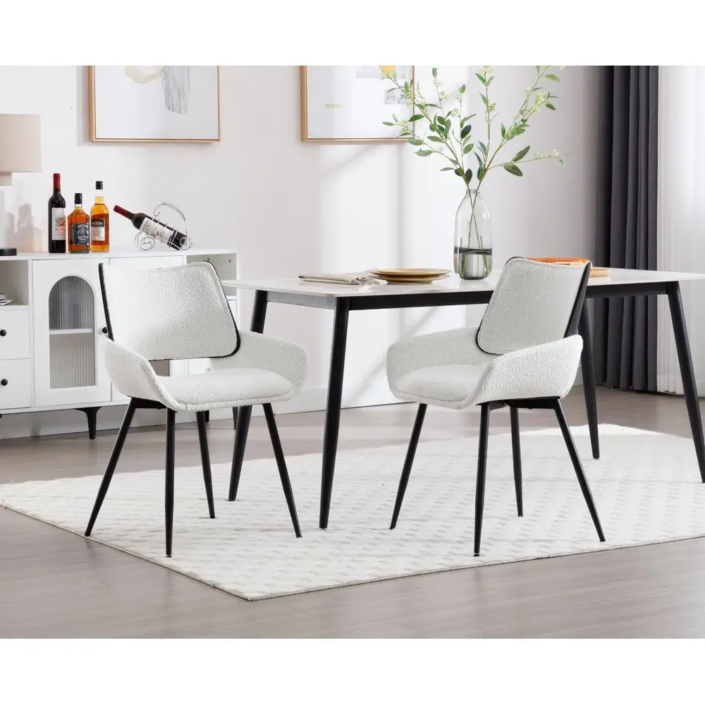 Dining Chairs Set of 2 Faux Fur Kitchen Chair for Living Room Modern Accent Side Chair with Metal Legs White2 - Image 5