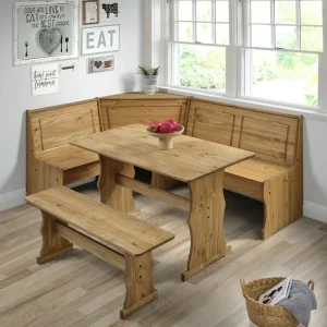 Farmhouse Table and Bench Set, Solid Wood Corner Dining Set 64.8" W x 19.9" D x 33.4" H- for Dining Room