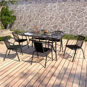 【Breeins】Black Rectangular Garden Tempered Glass Marble Coffee Table