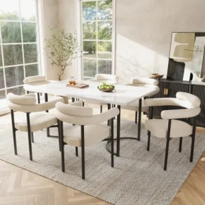 Modern Dining Chairs set of 6, Cream Faux Suede Upholstered Armchairs,Comfortable Armrest Dining Chairs, Multiple Colour Option