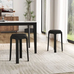 Modern simple style stool black plastic stackable round stool dining chair 10-piece set, round furniture home dining chair