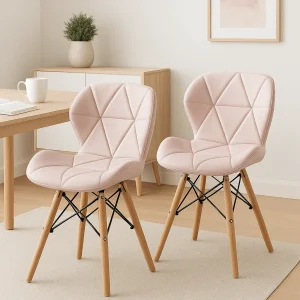 MOF Set of 2 Modern Upholstered Dining Chair - Mid-Century Accent Chair with Padded Seat, Wood Legs & Metal Frame, Ergonomic