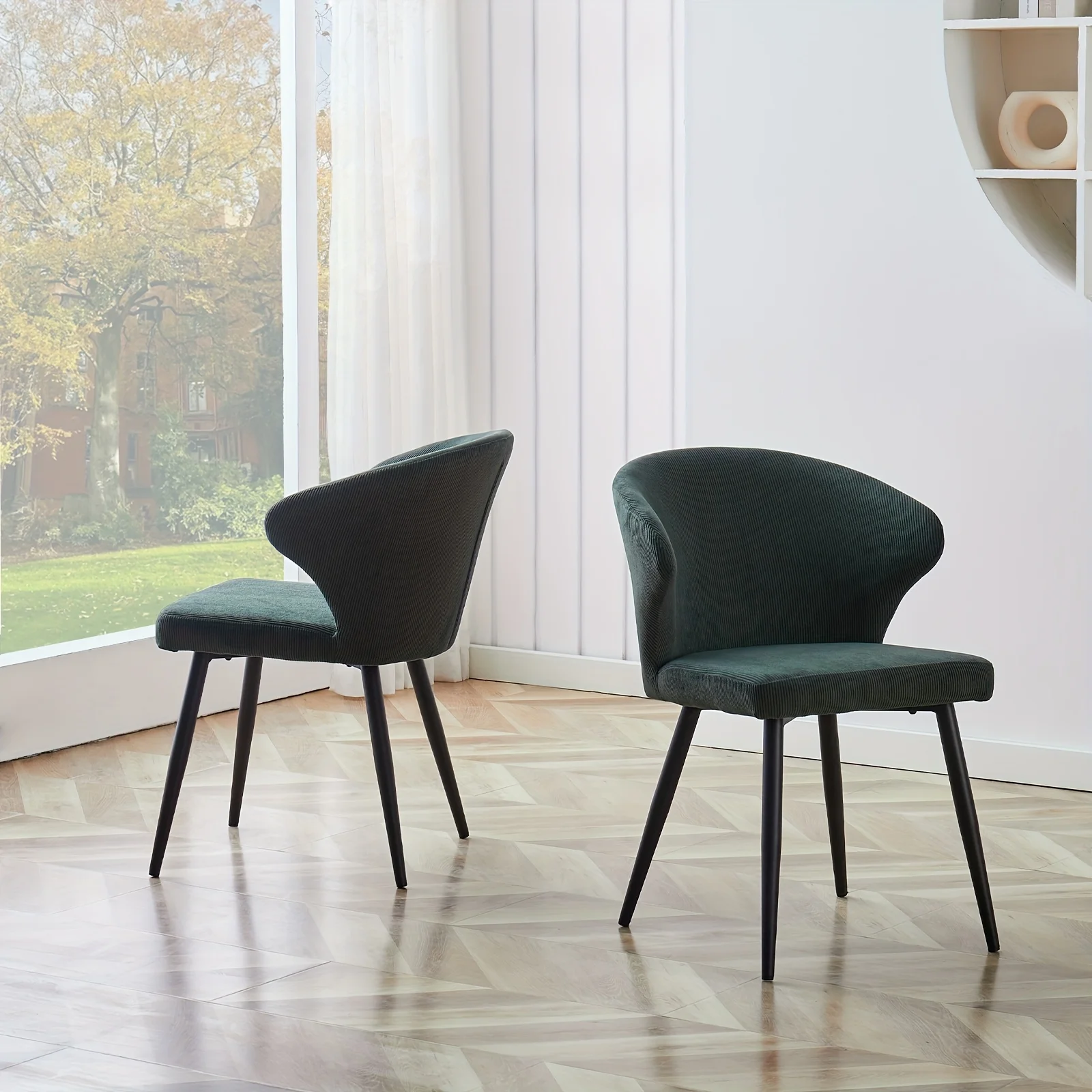 Set of 2 or 4 Corduroy Upholstered Dining Chairs - Modern Padded Seats with Black Metal Legs, Scandinavian Rustic Chairs Suitabl