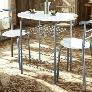 White High Gloss Small Dining Table and 2 Chairs Set Metal Frame MDF wood Top Kitchen Dining room sets 2 seater Spacesaving fur