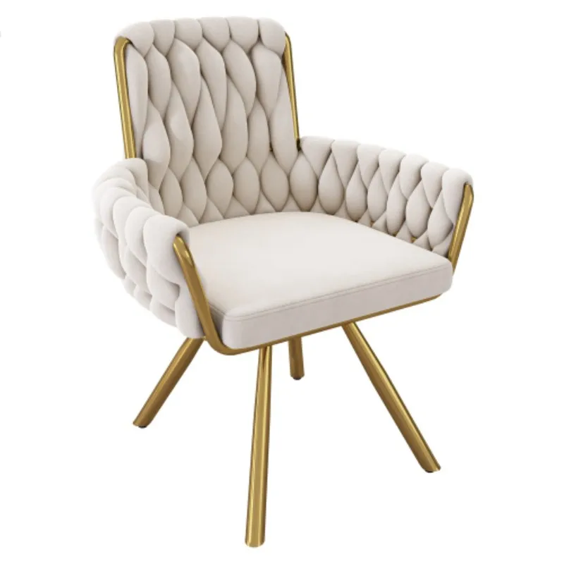 Set of 2/4/6,velvet dining chair,Armchair,single luxurious Leisure swivel chair with four metal support legs,beige - Image 4