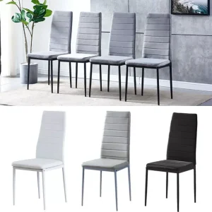 BonChoice Set of 2/4/6 Dining Chairs PU Leather/Velvet High Back With Metal Legs For Dining Room Kitchen Restaurant Office
