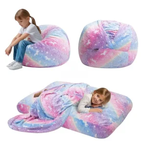 Kids Bean Bag Chair Turn into Beanbag Bed, Toddler Chair for Girl Boy Reading, Lazy Children Sofa Couch with Filling, Convertib