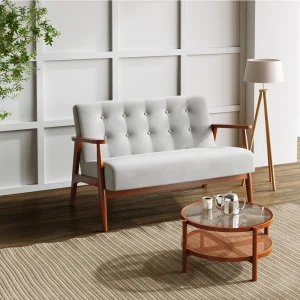 【Breeins】Solid Wooden Frame Upholstered Tufted Sofa Livingroom Home Decoration
