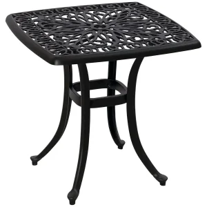 Square Small Garden Table, Cast Aluminium Garden Coffee Table with Parasol Hole, Outdoor Side Table for Patio, Balcony, Poolsid