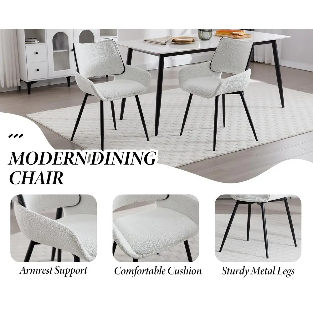 Dining Chairs Set of 2 Faux Fur Kitchen Chair for Living Room Modern Accent Side Chair with Metal Legs White2 - Image 4