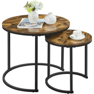 Industrial Style Nesting Coffee Table Set of 2, Stackable Cocktail Sofa Side Tables with Steel Legs, Suitable for Small Spaces,