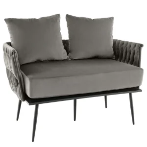 GOFLAME Loveseat Sofa, Modern Upholstered 2-Seat Sofa with 2 Back Pillows and Woven Backrest & Armrest