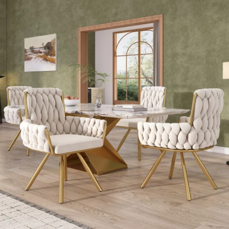 Set of 2/4/6,velvet dining chair,Armchair,single luxurious Leisure swivel chair with four metal support legs,beige - Image 2