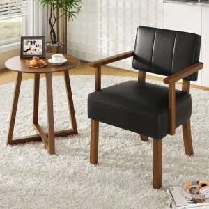 Dining Chair with Solid Wood Frame, PU Leather Upholstered Kitchen Chair, Retro Padded Side Chair for Dining Room, Restaurant
