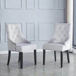 Deluxe Velvet Kitchen Dining Chair Set Of 2 Upholstered Wingback Office Chairs with Wooden Legs for Kitchen, Dining, Living.