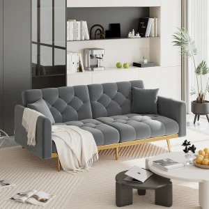 PINGGO Modern Living Room Double Sofa Velvet Fabric With Three Adjustable Backrests Double Sofa Equipped With Thick Soft Cushion