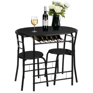 Dining Table and Chairs Set of 2 Small Dining Table Compact 3 Piece Breakfast Biestro Table Set with Storage Shelf Black Wood F